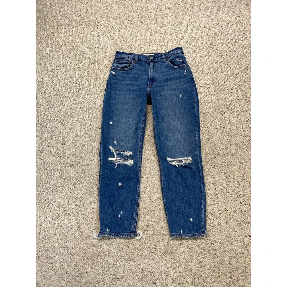 ABERCROMBIE & FITCH Curve Love The Mom High Rise Jean Distressed Size 28/6R